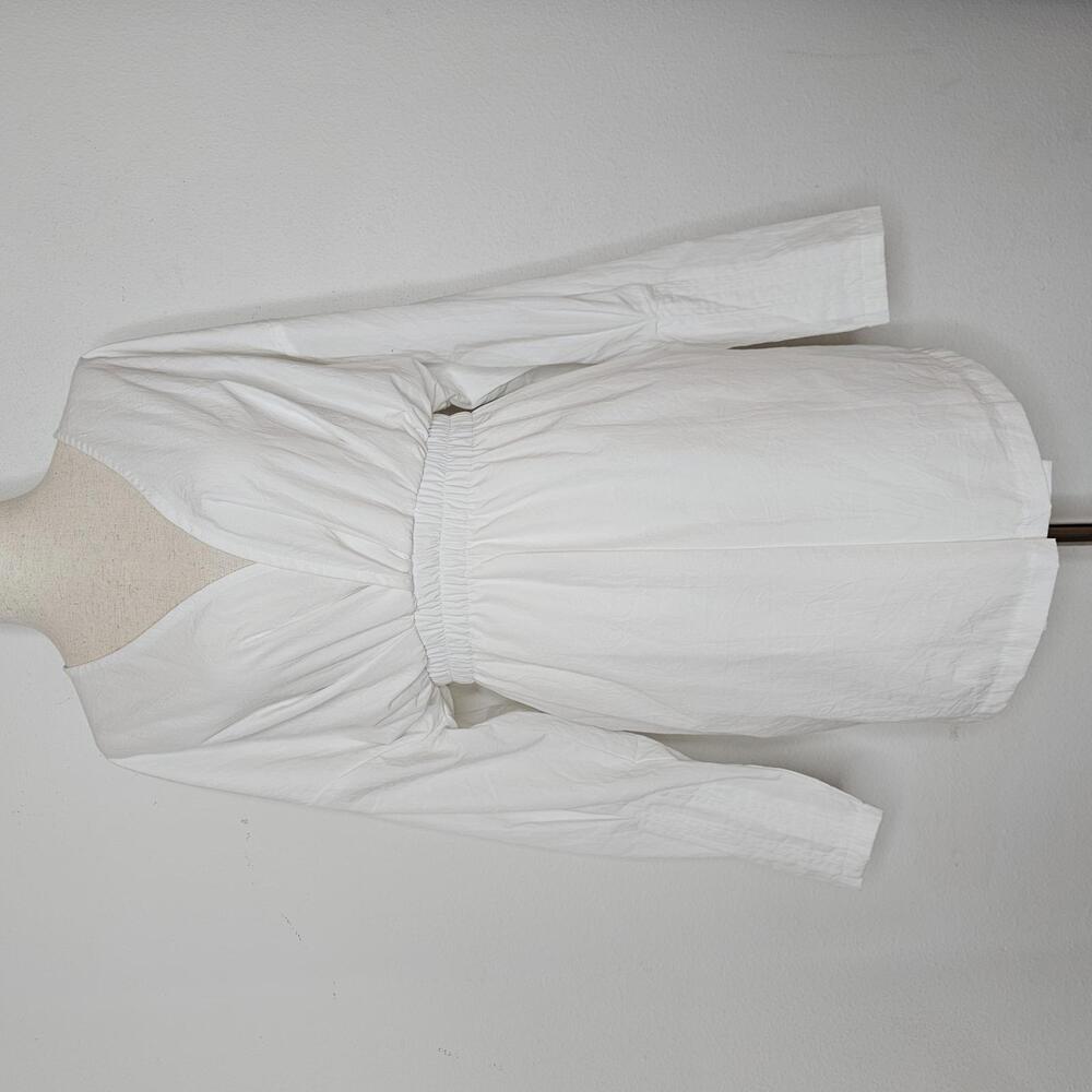 Onia White V-Neck Elastic Waist Long Sleeve Dress